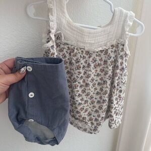 Floral Print Kids Dress with Blue Bloomers